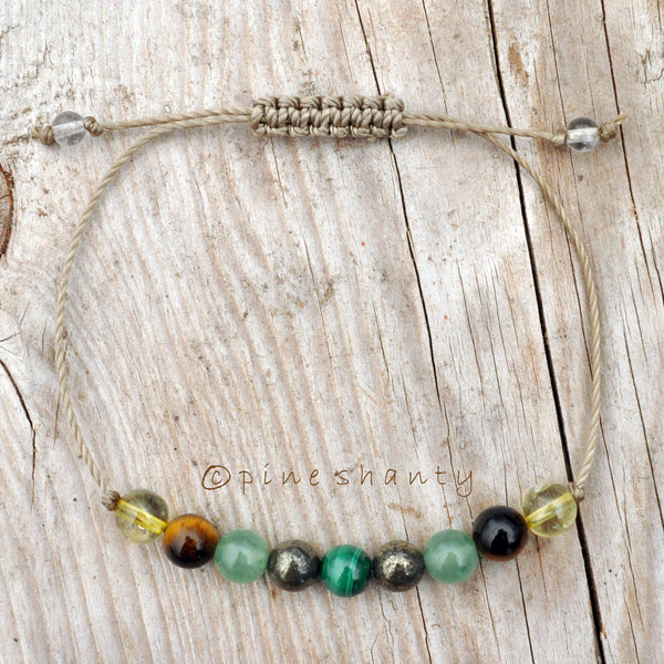 Money Maker Energy Bracelet | Malachite + Pyrite + Aventurine + Tiger Eye + Citrine | Manifestation + Abundance + Prosperity String Bracelet